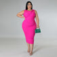 High-elasticity Ribbed Sophisticated Plus-size Dress With Sleeveless Design And Round Neckline