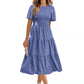 Robe de vacances à smocks et col rond, printemps et été