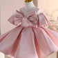 Creative All-match Girls Bow Solid Color Dress