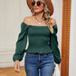 Women's Solid Color Square Collar Off-shoulder Slim Long Sleeve Top
