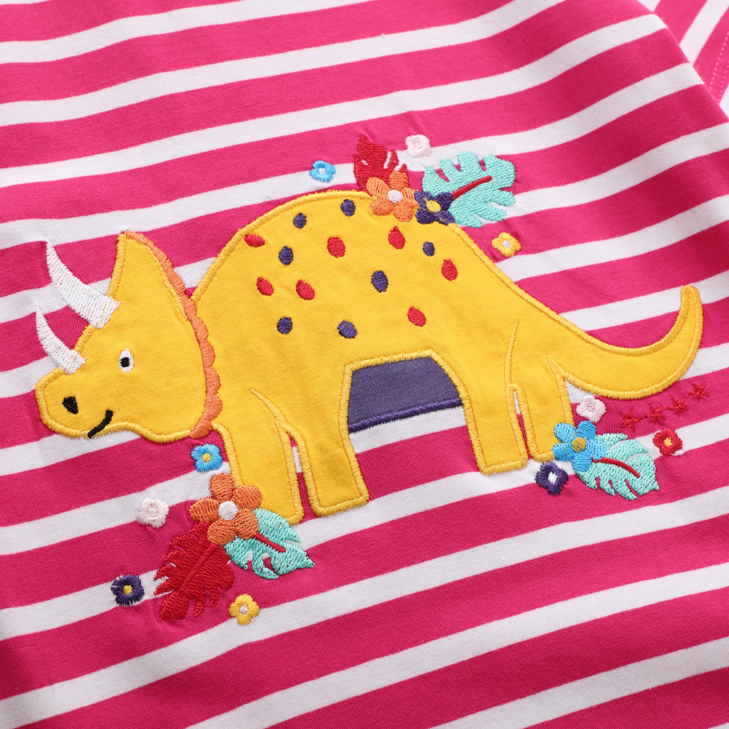 T-shirt d'été à manches courtes pour fille avec motif dinosaure brodé 