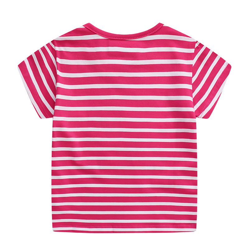 T-shirt d'été à manches courtes pour fille avec motif dinosaure brodé 