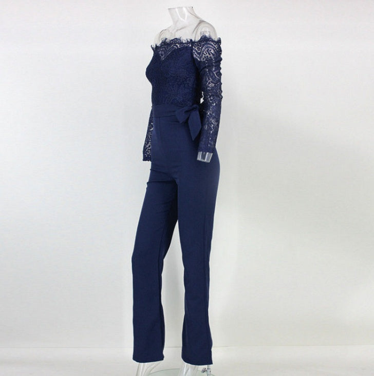 Lace stitching collar collar butterfly jumpsuit big trousers