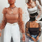 Mesh puff sleeve off-the-shoulder top