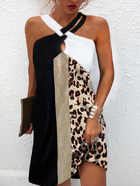 Women's Loose Print Sleeveless Halter A-Line Dress