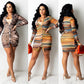 Robe moulante sexy en maille imprimée pour femme