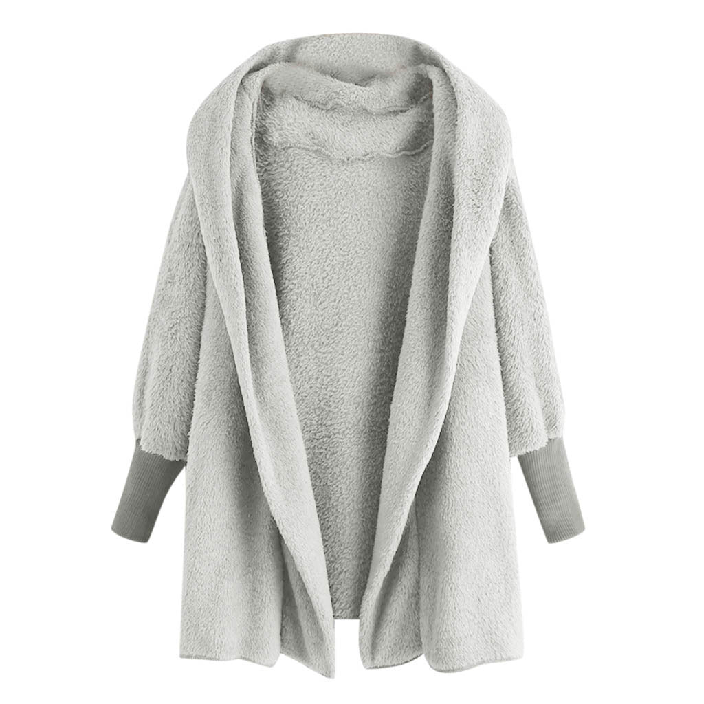 Reversible fleece hooded threaded cuff coat