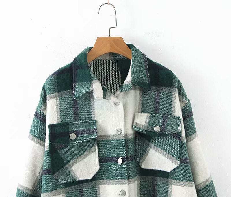 Loose check shirt with chest pocket