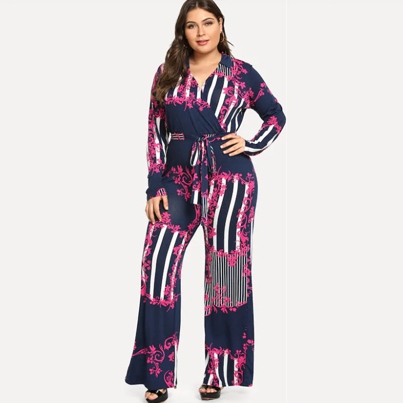 Women's printed trousers lace up jumpsuit