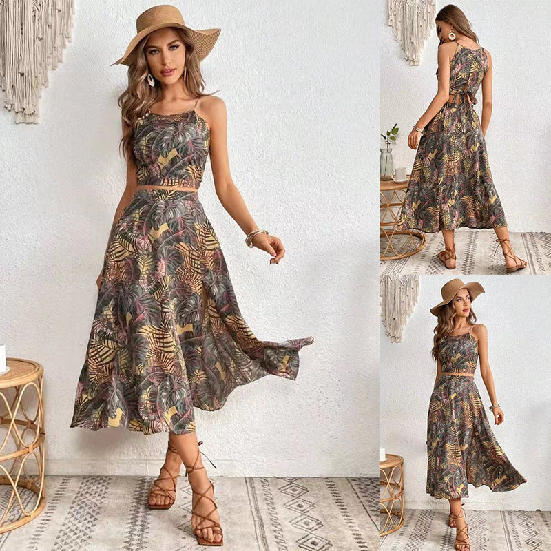European And American Two-piece Sling Printing Dress