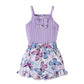 Cute Purple Strap Sunken Stripe Butterfly Shorts Two-piece Set