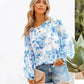 Women's Printed Pleated Puff Sleeve Round Neck Top