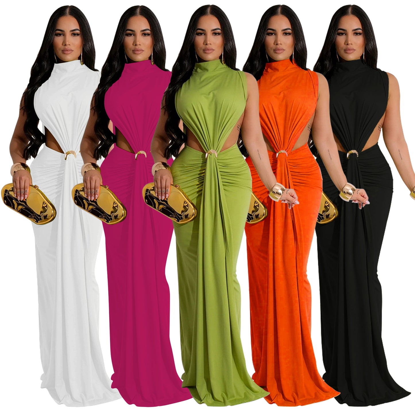 Robe-jupe sexy sans manches fendue sur le côté, couleur unie, tendance