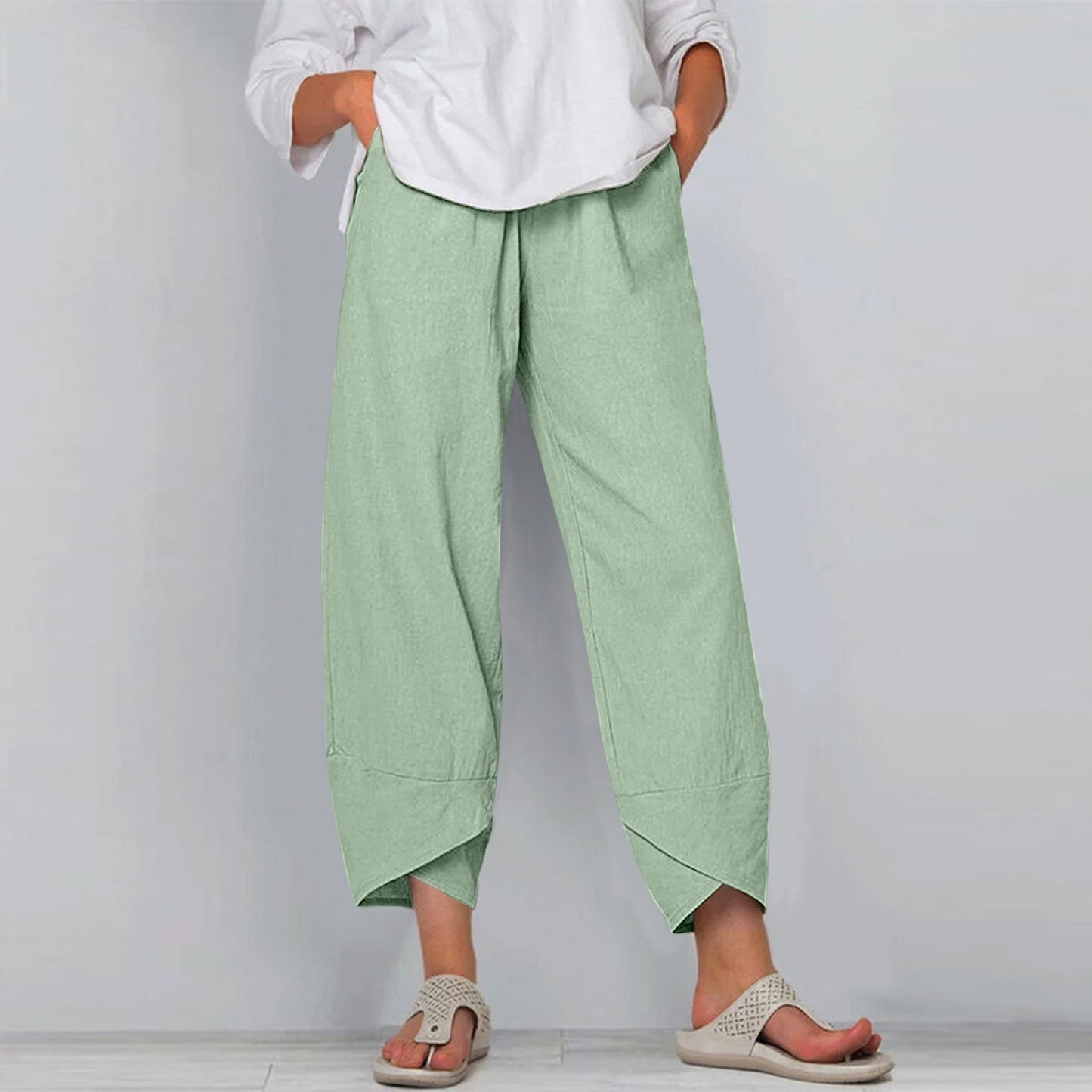 Solid Color Plus Size Women's Simple Loose Casual Cropped Pants