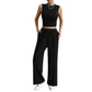 Urban Casual Solid Color Top Vest Pants Suit