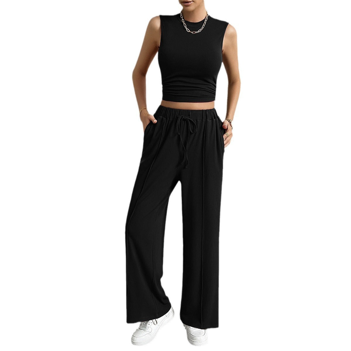 Urban Casual Solid Color Top Vest Pants Suit