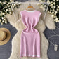 Light Luxury Gold Style Sleeveless Plaid Knitted Dress