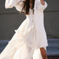 U Collar Ruffled Lace Patchwork Slit Dress