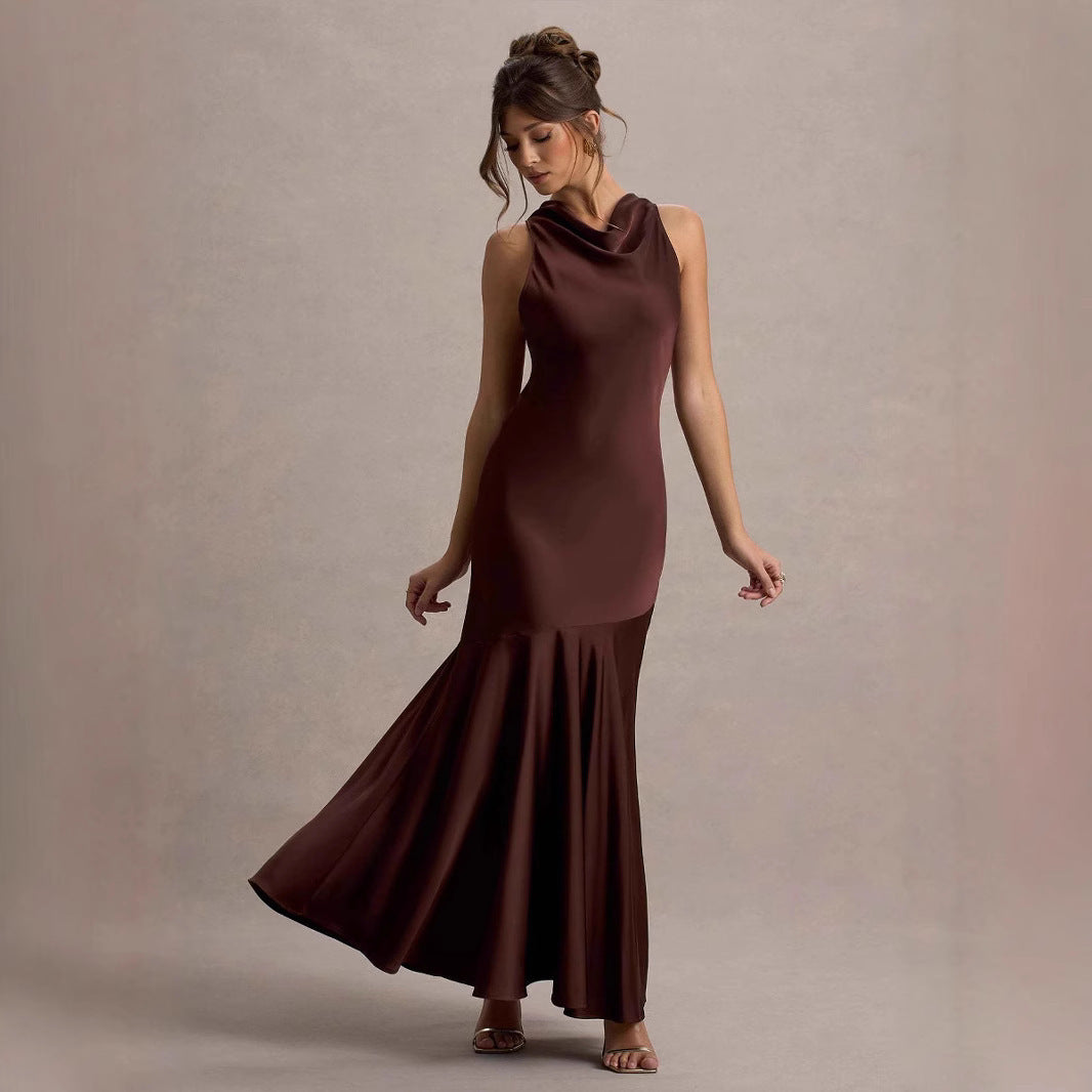 French Fishtail Shoulder Banquet Temperament Dress