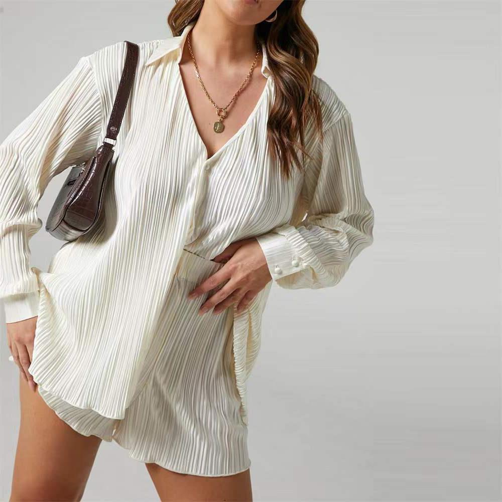 Ladies Long Sleeve Lapel Shorts Fashion Set