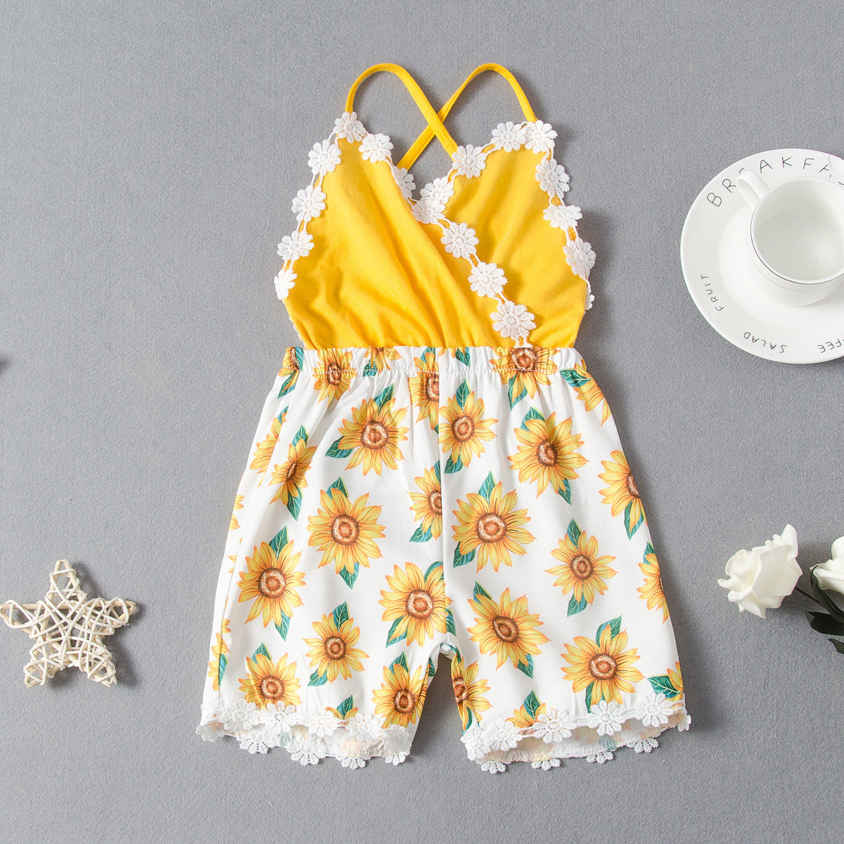 Combinaison dos nu à imprimé tournesol pour petite fille