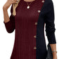 Women's Color Matching Color Contrast Button Split Casual Long Top