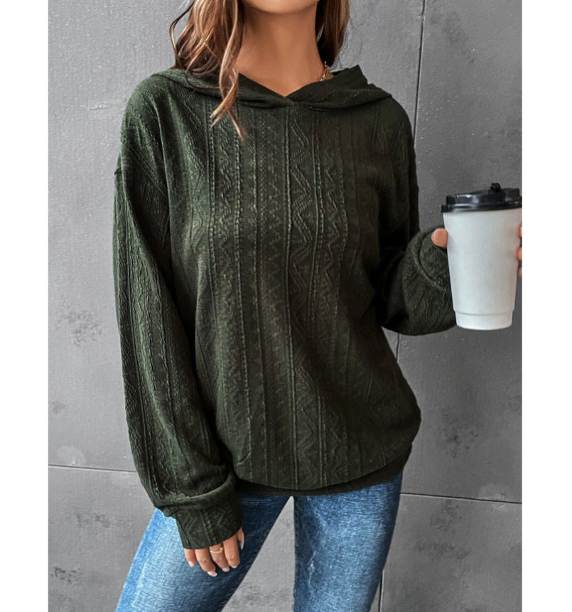 Sweat-shirt à capuche décontracté à manches longues et couleur unie pour femme, collection automne