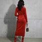 Solid Color Lotus Leaf Hem Top And Bodycon Long Skirt Set