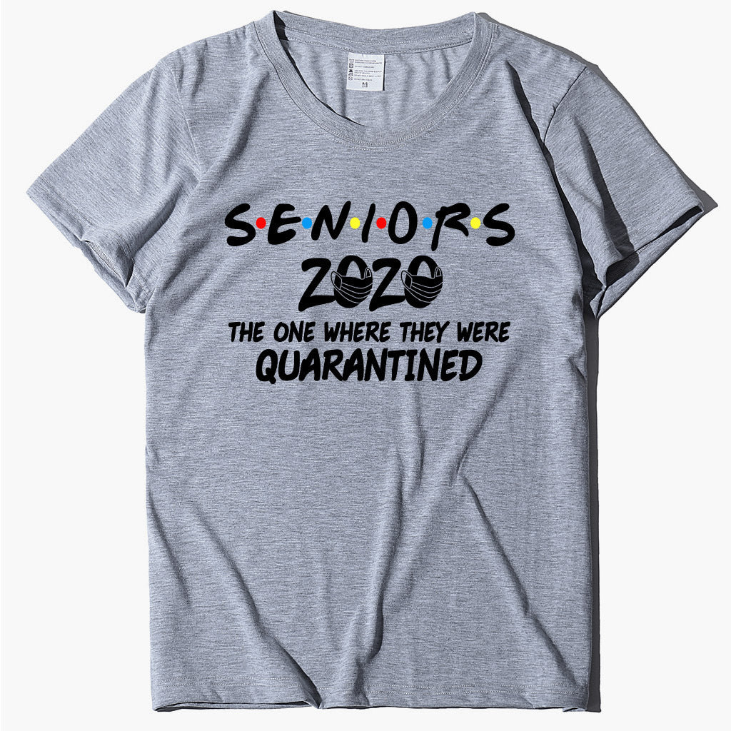 Lettered round neck printed short sleeve
