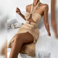 Drawstring halter halter pleated dress