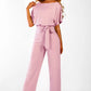 Short sleeve women's jumpsuit with lace button