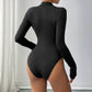 Casual Simple Half Zipped Stand Collar Long Sleeve Solid Color Jumpsuit