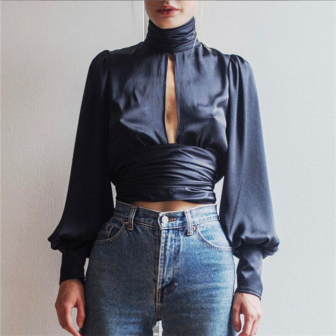 Solid color ladies long sleeve top