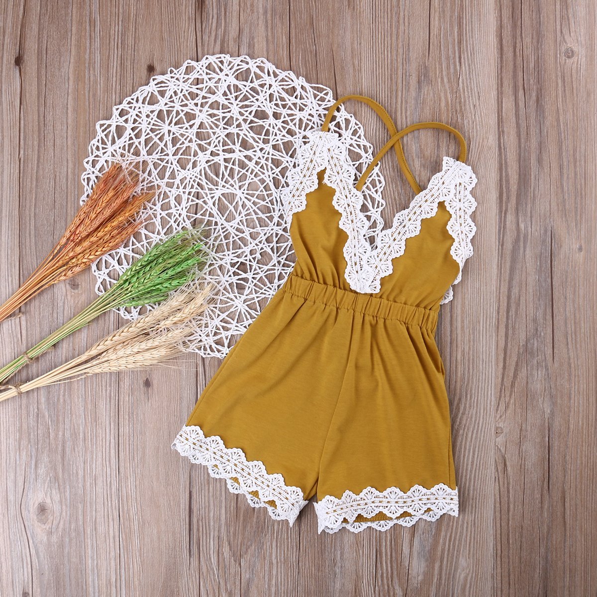 Toddler's Mustard V Neck Romper