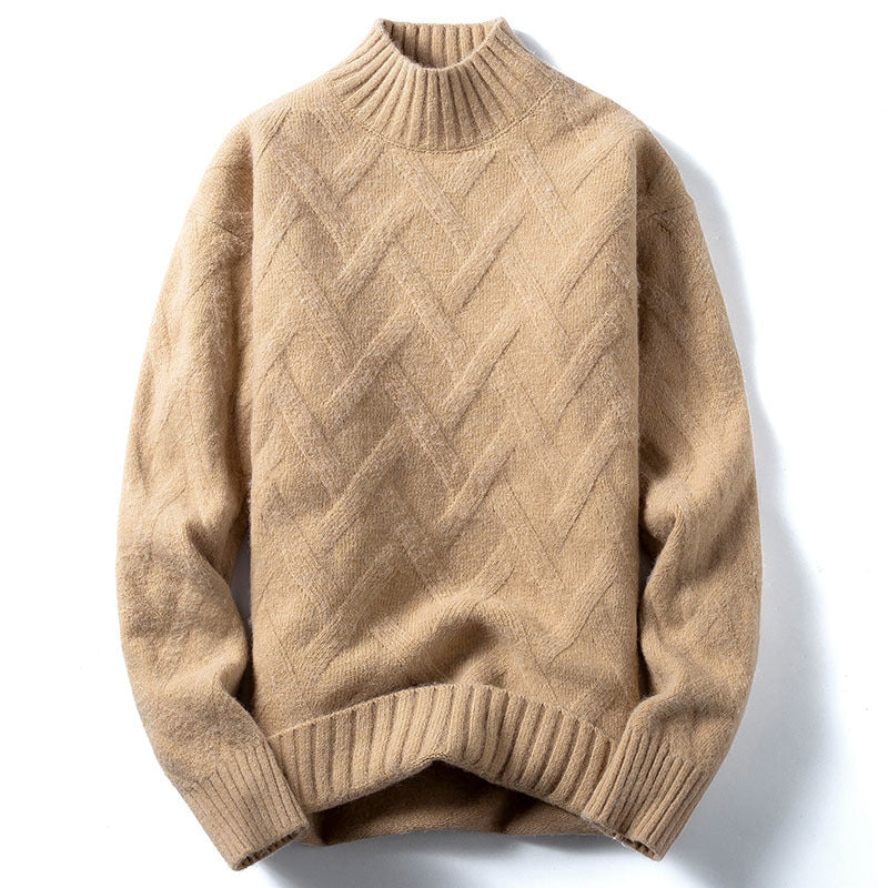 Pull demi-col roulé pour homme, pull ample en tricot coréen