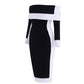 Color Contrast Patchwork Simple Off-shoulder Midi Dress White Dress