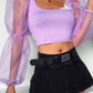 Mesh puff sleeve off-the-shoulder top