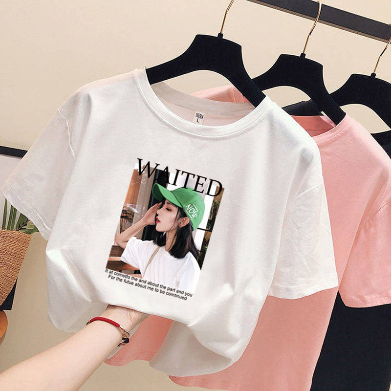 Women's loose ins trendy white short-sleeved t-shirt
