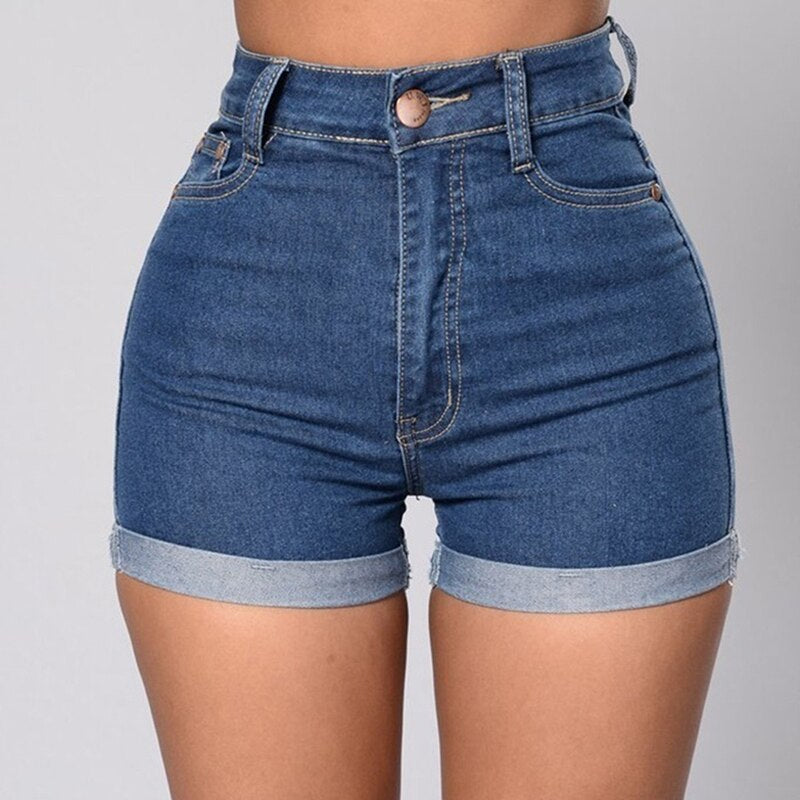 Denim shorts curled pants