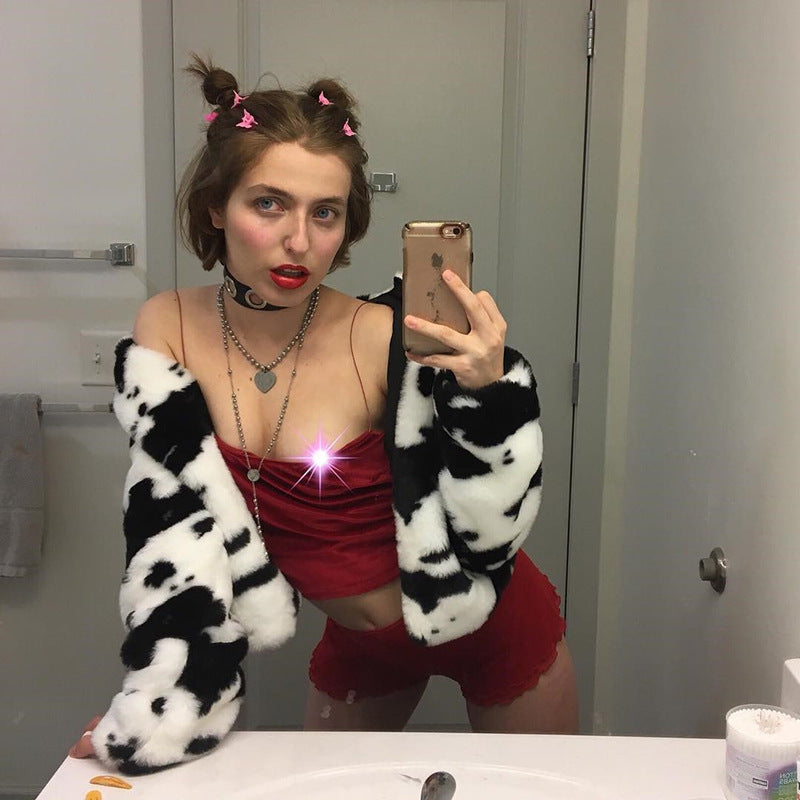 Cow fur warm short jacket