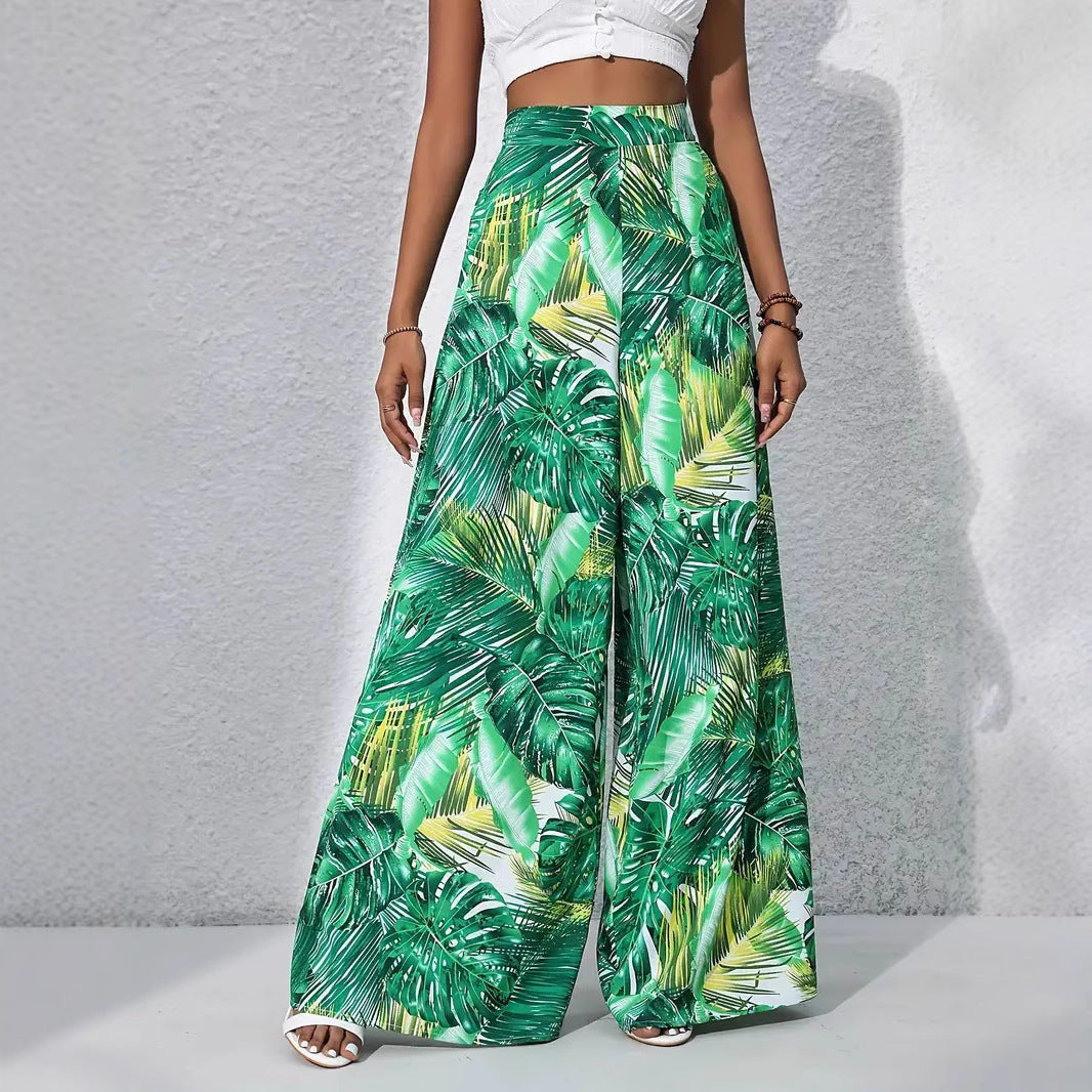Printed Casual High Waist Wide Leg Pants Trousers