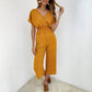 Women's printed V-neck pocket overalls