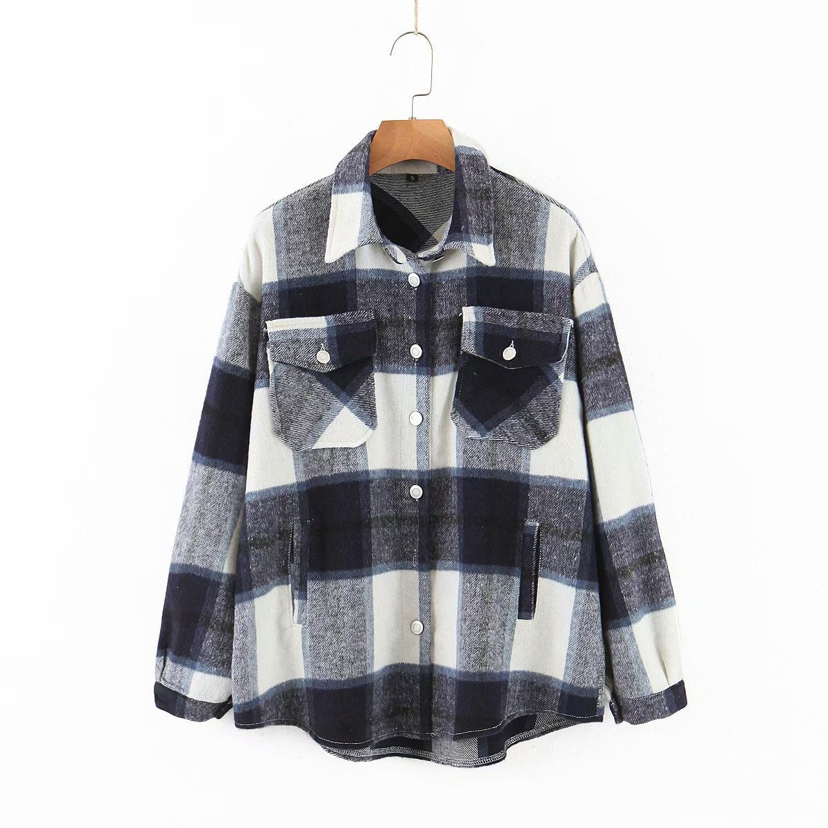 Loose check shirt with chest pocket