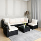 Selling Seven-Piece Sofa Set Table With Sofa Chair Black PE Rattan Outdoor New Design Furniture 7-JH002 Box 3-1-2-3 With White Color Cushion