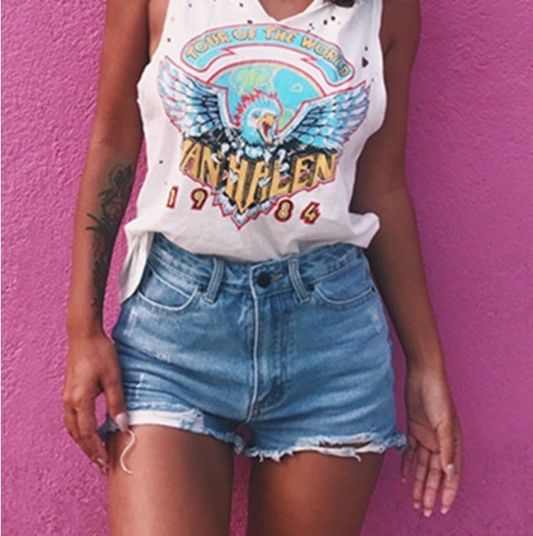 Women's retro ins classic ripped denim shorts