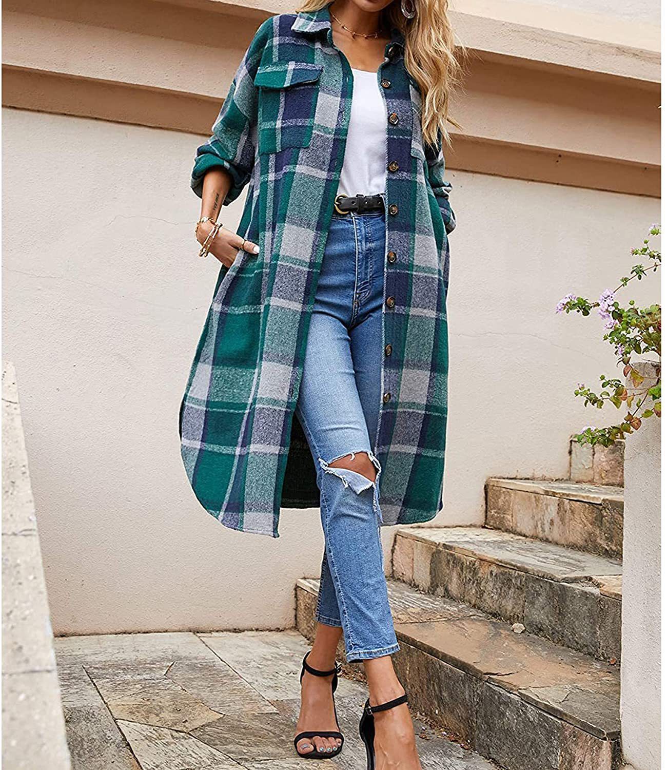 Women's Fashion Long-sleeved Loose Plaid Shirt