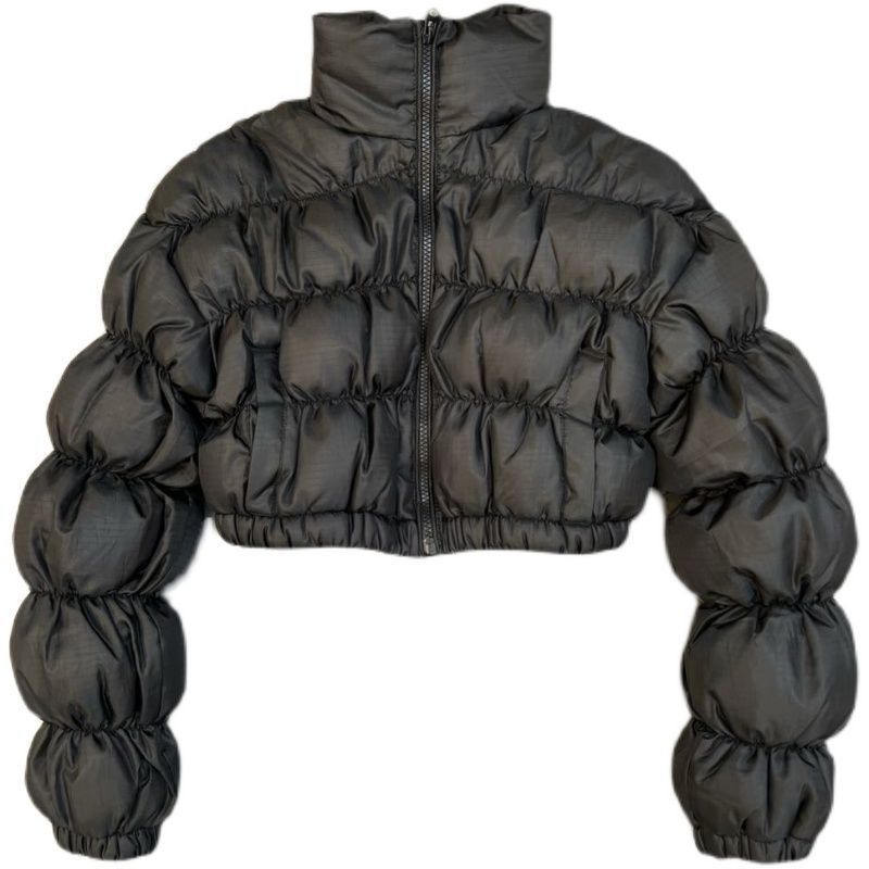 Long Sleeve Threaded Bubble Elastic Short Cotton Jacket