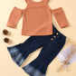 Solid Color Top Denim Flared Trouser Leg Children's Wear