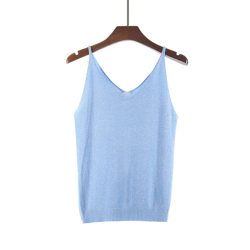 V-neck suspender knitted glitter vest