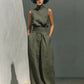 Womens Cotton-Linen Blend Sleeveless Top And Wide-Leg Pants Set